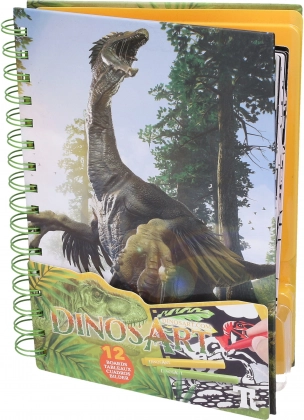 Fluwelen kleurplaten DINOSART – dinosaurussen, 12 platen en mini stiften