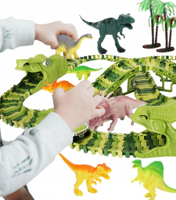 Dinosaurus racebaan met autootje en figuren