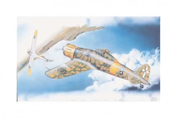 Model Macchi M.C. 200 Saetta 16,1x21,2cm in doos 31x13,5x3,5cm