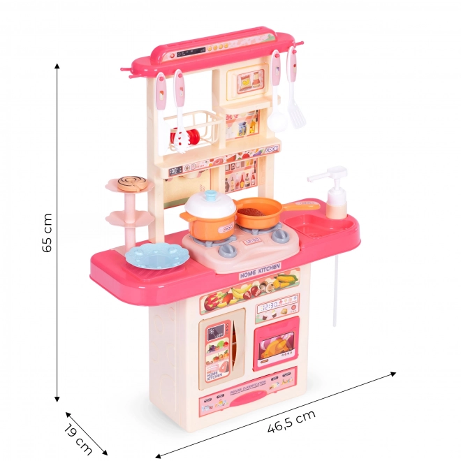 Kinderkeukentje met geluiden, LED-lichten, gootsteen, 10 accessoires, roze