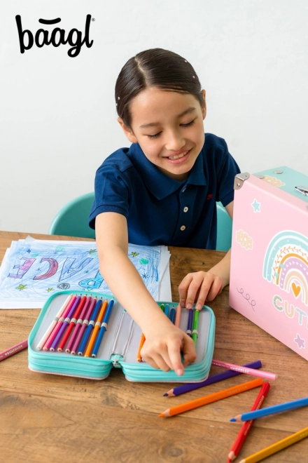 BAAGL School etui driedelig Roze Regenboog