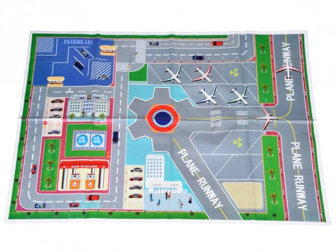Grote set Luchthaven met parkeren, vliegtuigen en auto's