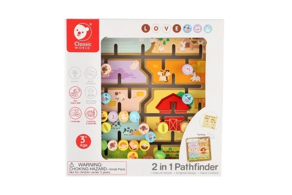 Houten educatief doolhof 2-in-1