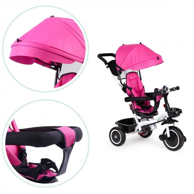 ECOTOYS Driewieler met dak en duwstang - roze