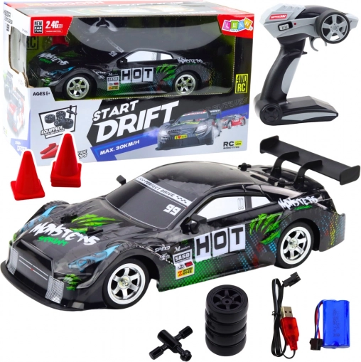RC-raceauto voor drift zwart-groen 30 km/u 1:16