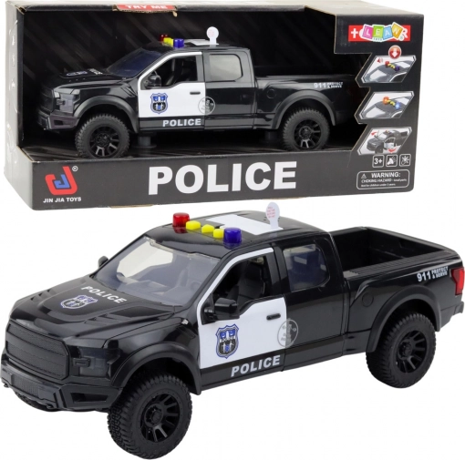 Politie terreinwagen met licht- en geluidseffecten zwart 1:12