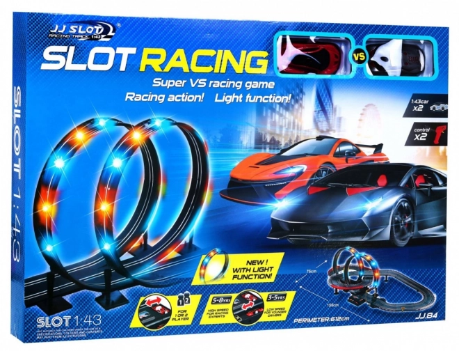 Kinder racebaan met lussen en verlichting