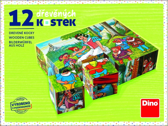 Blokkenkubus Sneeuwwitje hout 12 stuks in doosje 16x12x4cm