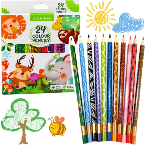 set van 24 gekleurde houten kleurpotloden
