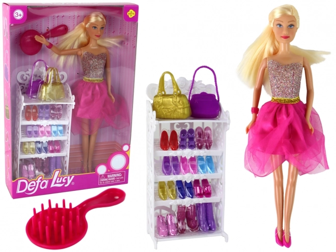 Pop Lucy met roze glinsterende jurk en set schoenen