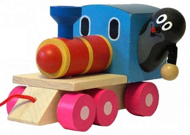 Trekspeelgoed houten trein met de Mol - 12 cm