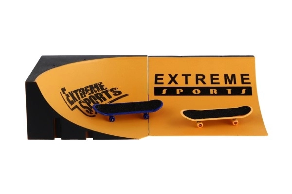 Vinger skateboard schroefbare 2st kunststof 10cm met ramp en accessoires 2 kleuren in doos 35x9x18cm