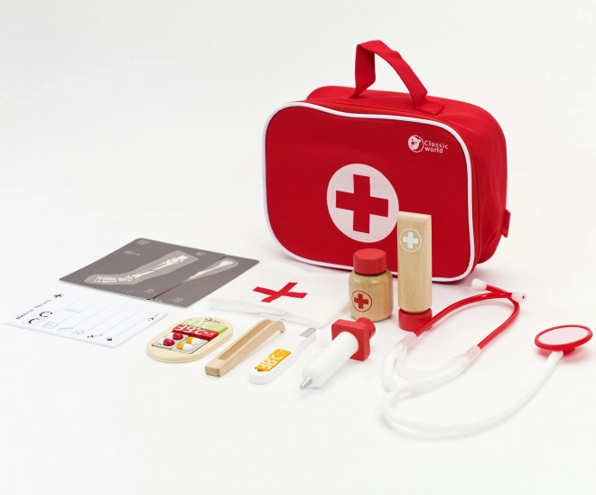 Set dokter/l-arts 19st hout/plastic in kartonnen verpakking 21x16x8cm