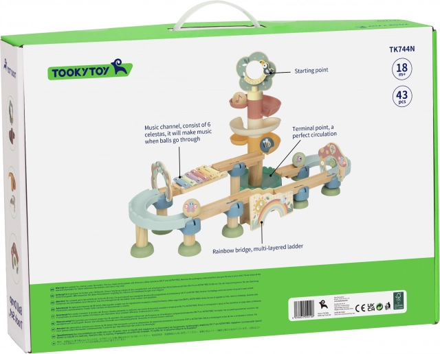 Houten knikkerbaan met xylofoon Tooky Toy 44 stuks