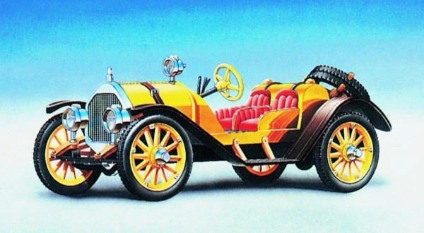 Model Mercer Raceabout 1912 12,5x5,5cm in doos 25x14,5x4,5cm