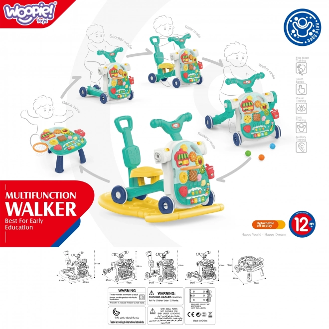 Multifunctionele loopwagen 5-in-1 roze voor kinderen