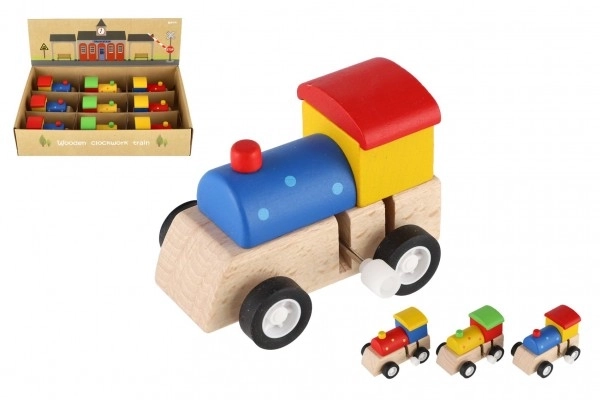 Houten stroomtrein 7cm assorti 3 kleuren