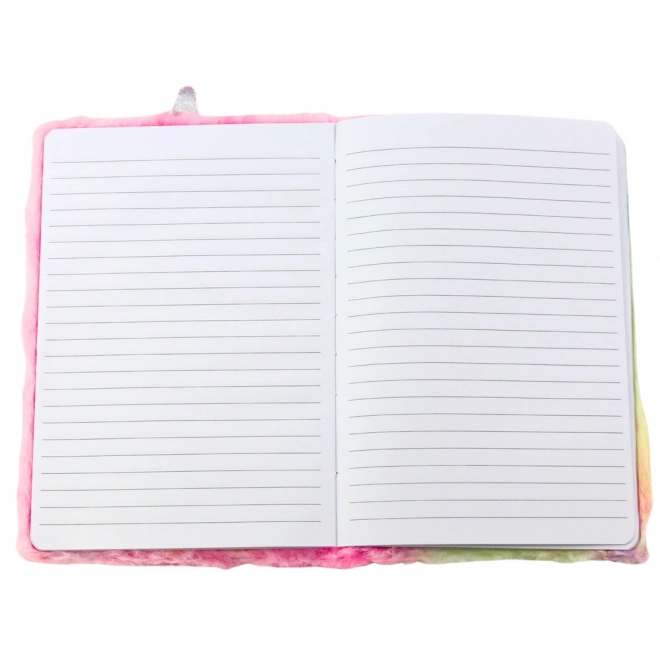 Pluchen notitieboekje met roze regenboog eenhoorn