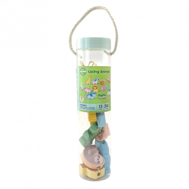 WOOPIE GREEN houten rijgspeelset ZOO Montessori 13 stuks