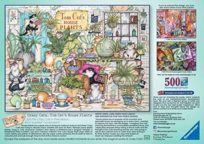 Ravensburger Puzzel Gekke Katten: Toms Bloemisterij 500 Stukken