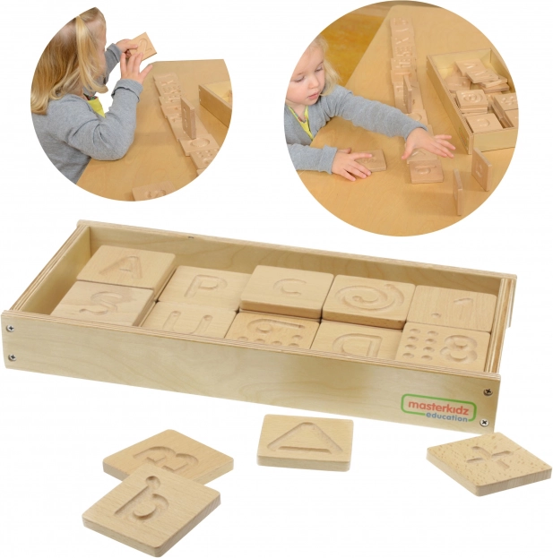 Houten Sensorisch Speelgoed Masterkidz Herken Letters, Cijfers en Vormen