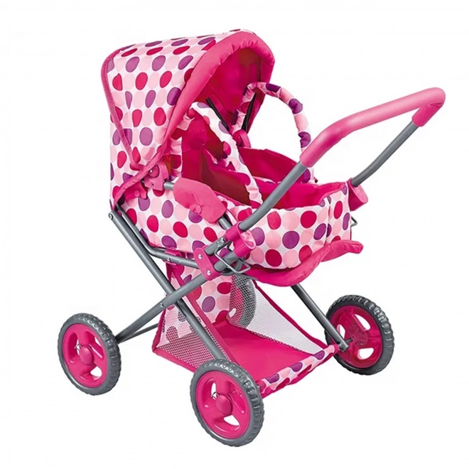 kinderwagen voor poppen 3-in-1 roze met stippen