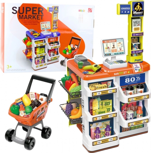 Kinderwinkel met kassa en winkelwagentje – supermarktset 60 delen