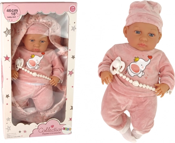 Pop Mimieke met Speen en Inbakerdoek 46 cm Roze
