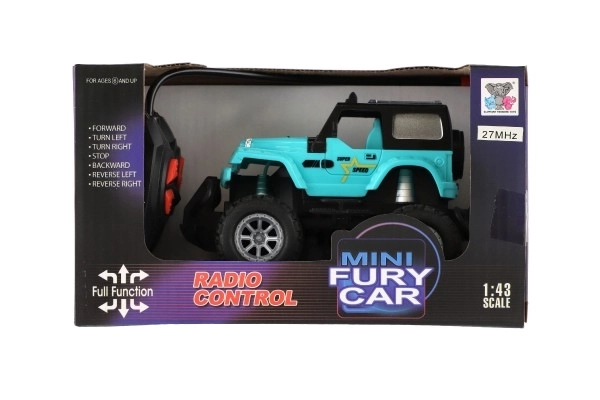 RC Auto terrein 14cm kunststof 27MHz op batterijen met licht in doos 20x11x10cm – Turkoois