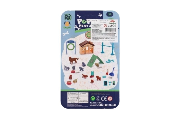 Honden/Dog 3st met huisje/hok plastic met accessoires op kaart 15x25x5cm