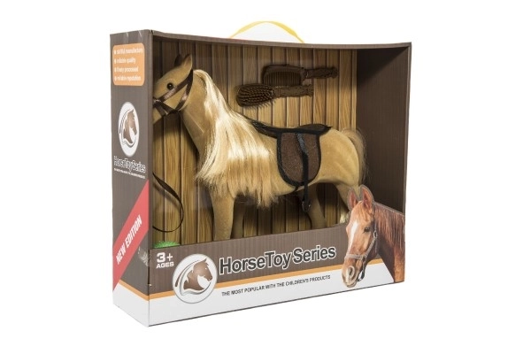 Paard kam-grote pluche met accessoires plastic 38cm in doos 40x34,5x12cm