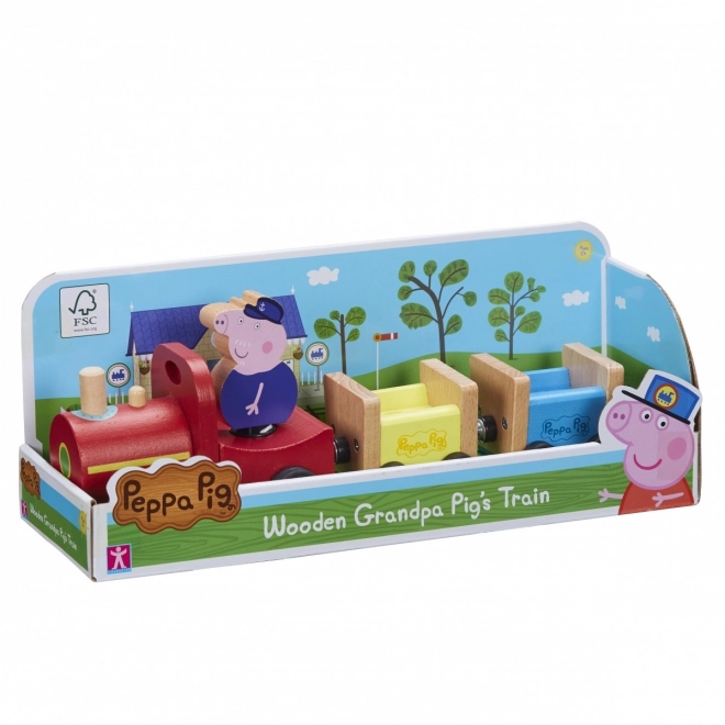 Houten trein Peppa Pig + grootvader figuur