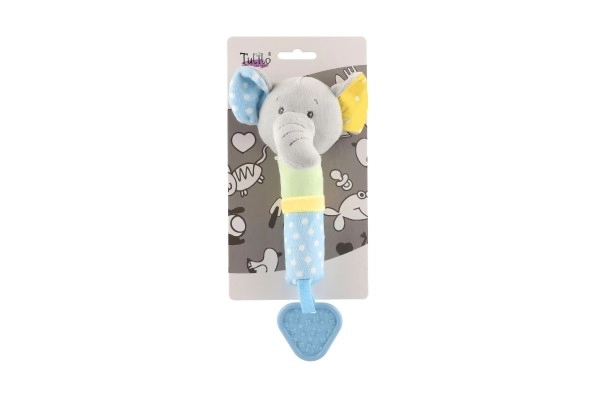 Piepgeluidje/knaagspeeltje olifant pluche 23cm op kaart in zak 0+