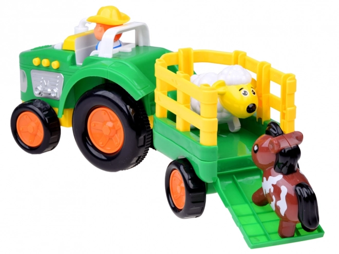 Boerentractor met aanhanger en dieren geluid + licht ZA5390