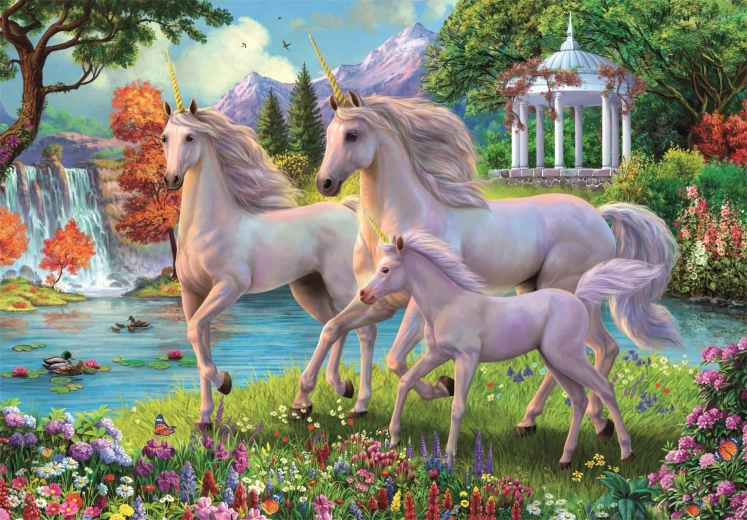Puzzel Eenhoorns bij de waterval 180 stukjes