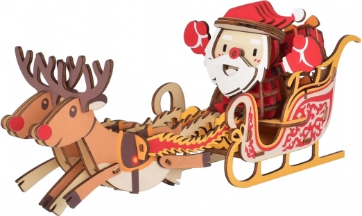 Woodcraft houten 3D-puzzel Kerstslee van de Kerstman