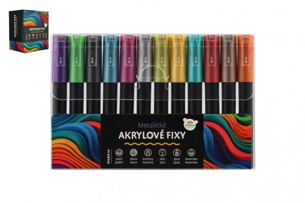 Fixy acryl metallic 12st ook voor keramiek, glas, stenen, punt 4mm in blisterverpakking 18,5x12cm