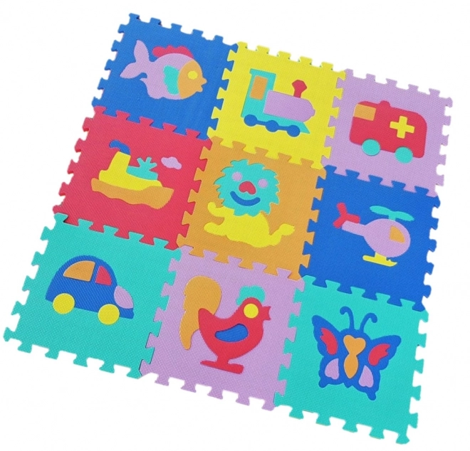 Schuimpuzzel dieren en vervoermiddelen 9 stuks