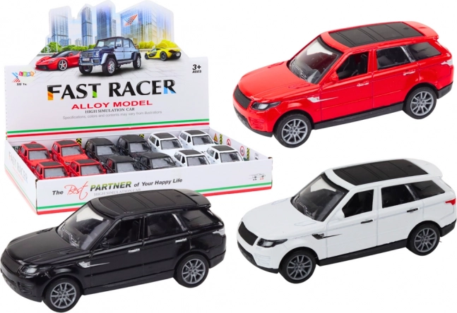 Metalen personenauto 1:36 met vliegwielaandrijving – zwart, wit, rood