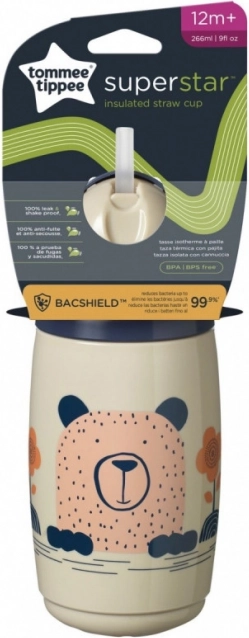 Tommee Tippee geïsoleerde beker met rietje 266 ml grijs