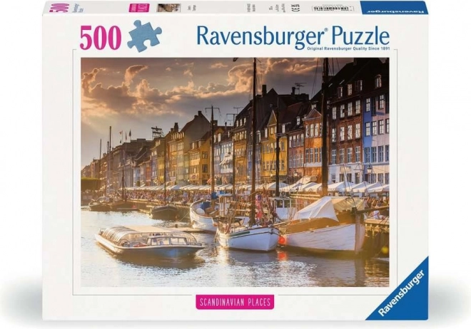 Puzzle Scandinavië: Zonsondergang in Kopenhagen 500 stukjes
