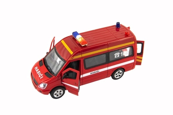 Brandweerauto metaal/kunststof 15 cm met licht en geluid, terugtrekmechanisme