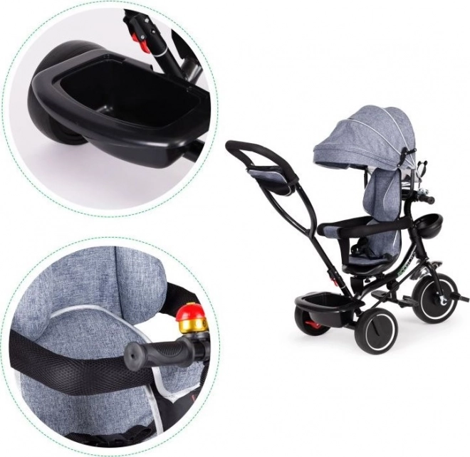 ECOTOYS Driewieler met dak en duwstang grijs