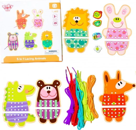 Houten rijgdiertjes 5-in-1 TOOKY TOY