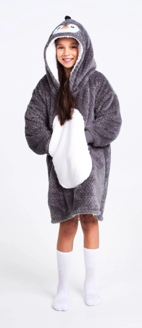 Cozy Noxxiez CH323 Pinguïn - verwarmde TV-hoodiedeken met capuchon voor kinderen van 7 - 12 jaar