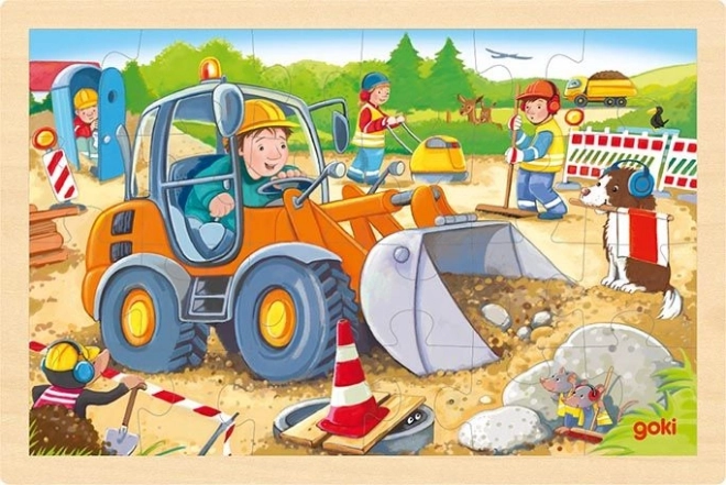 Goki houten puzzel Bouwplaats 24 stukjes
