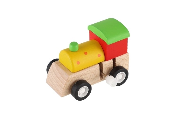 Houten stroomtrein 7cm assorti 3 kleuren