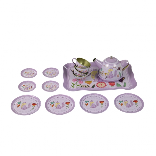Kinder metalen theeservies in paarse kleur