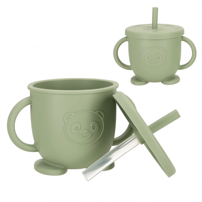 Siliconen kinderservies met uilenmotief in legergroen