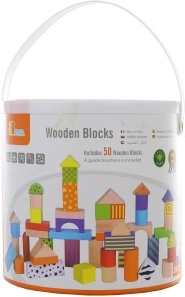Houten bouwblokken in een emmer – 50 stuks
